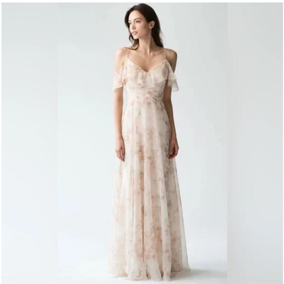 Jenny Yoo Mila Watercolor Dress Size 6 Sheer Flutter Bridesmaid Bride Wedding  Wedding